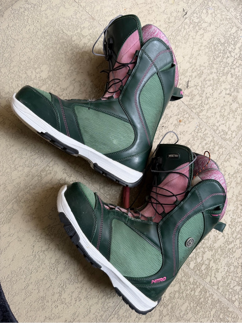Women’s Green and Pink Snowboard Boots — Comfortable All-Mountain Support